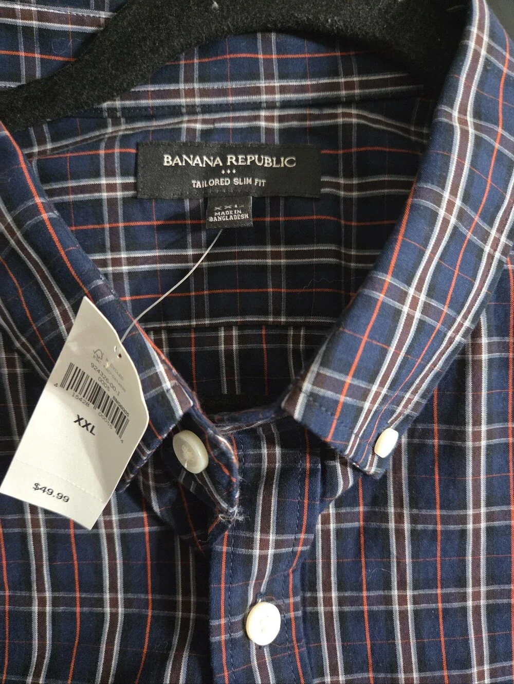 Banana Republic Men's Long-Sleeve Tailored Slim Fit Plaid Shirt.  XXL. NWT